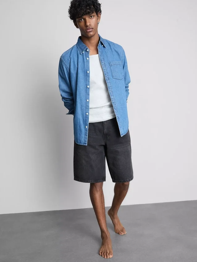 Baggy-jeansshorts med medelhög midja