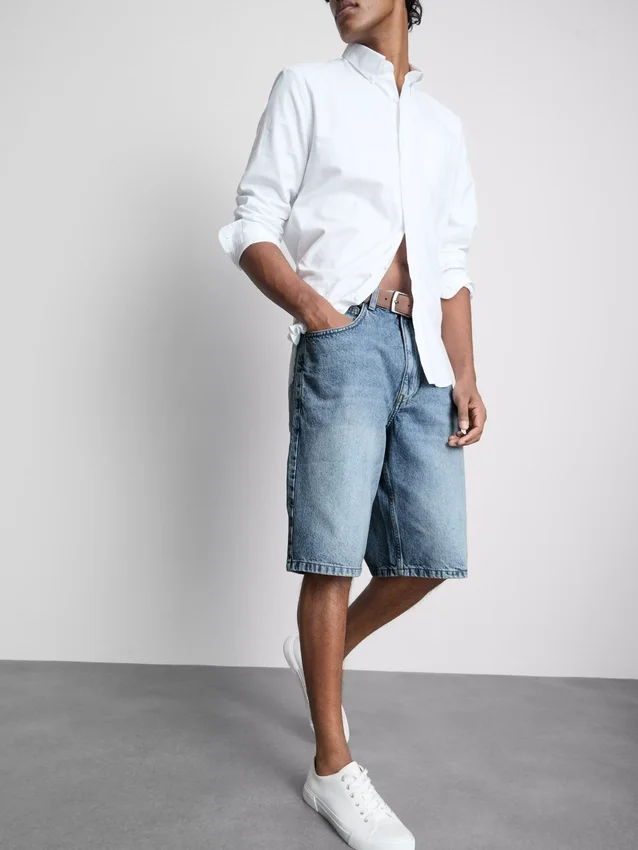 Baggy-jeansshorts med medelhög midja