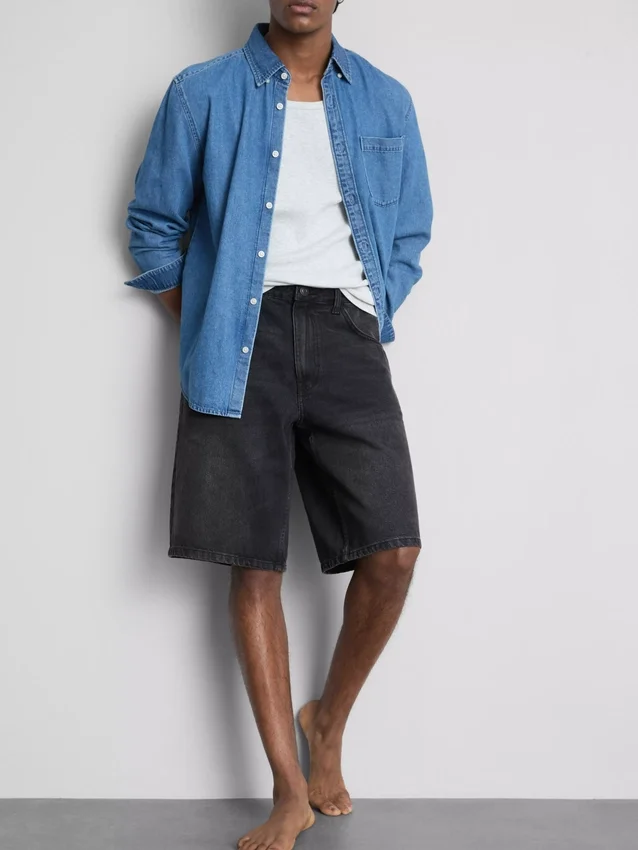 Baggy-jeansshorts med medelhög midja