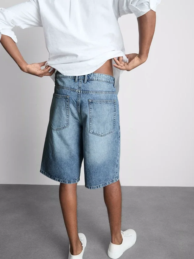 Baggy-jeansshorts med medelhög midja