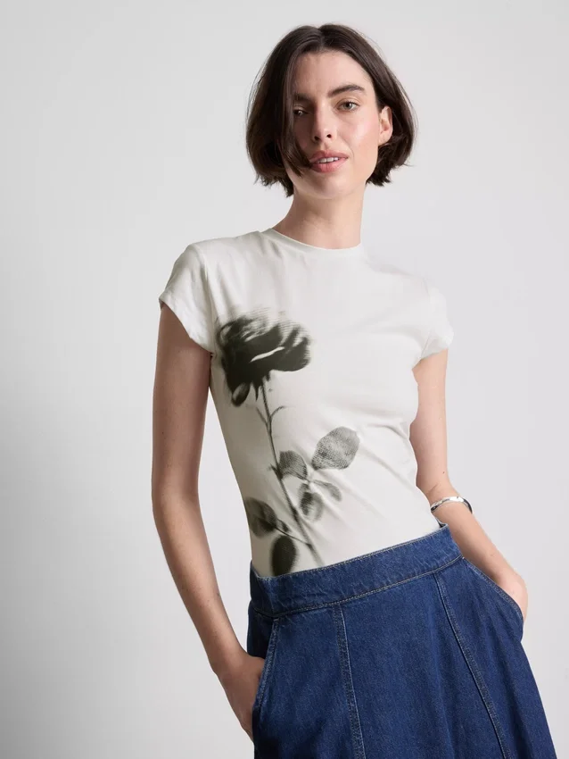 Barn-T-shirt i bomull med blommönster
