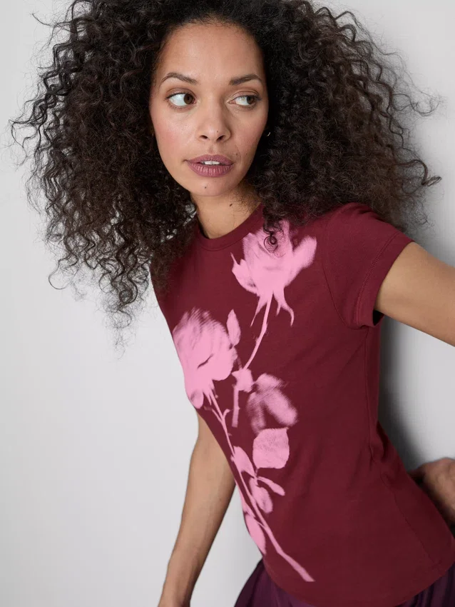 Barn-T-shirt i bomull med blommönster