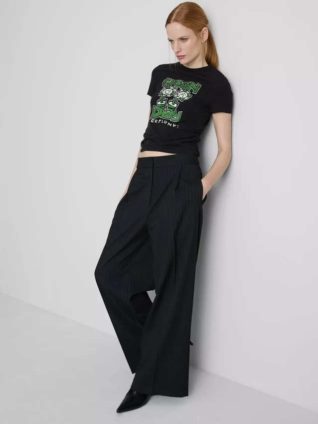 Barn-T-shirt i bomullsrik Green Day-modell med rynkad detalj