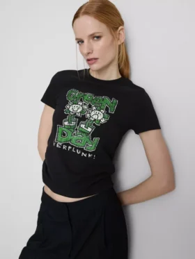 Barn-T-shirt i bomullsrik Green Day-modell med rynkad detalj