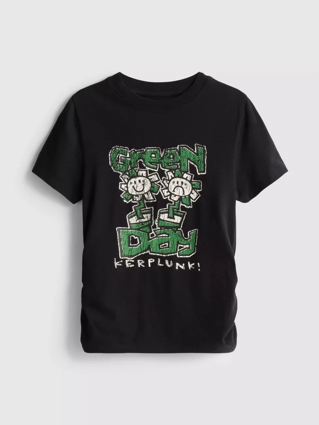 Barn-T-shirt i bomullsrik Green Day-modell med rynkad detalj