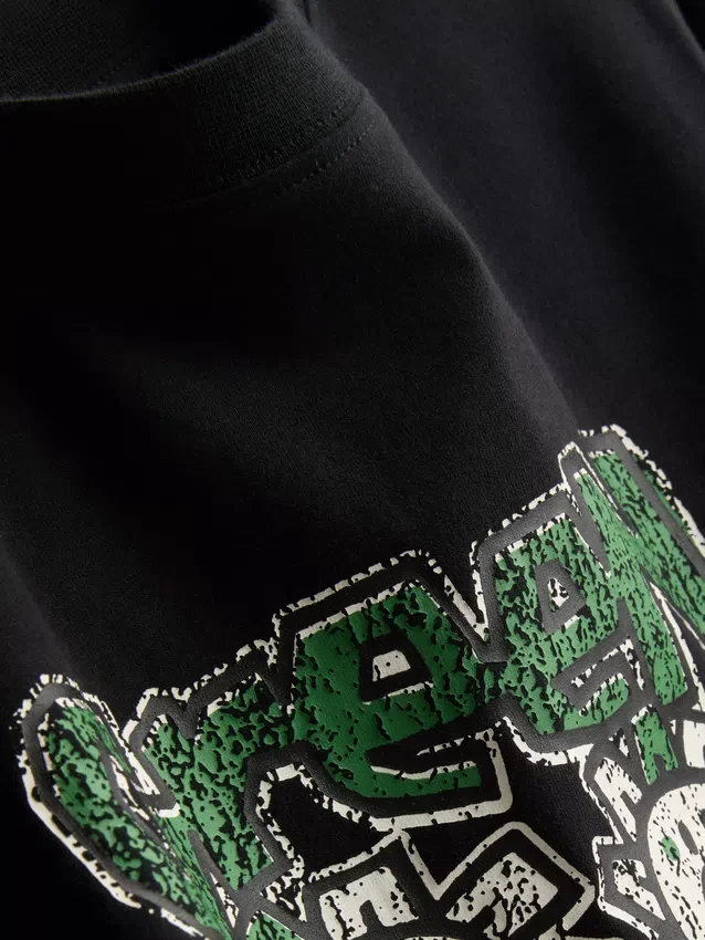 Barn-T-shirt i bomullsrik Green Day-modell med rynkad detalj