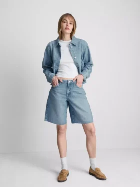 Bermudashorts i denim med råkant