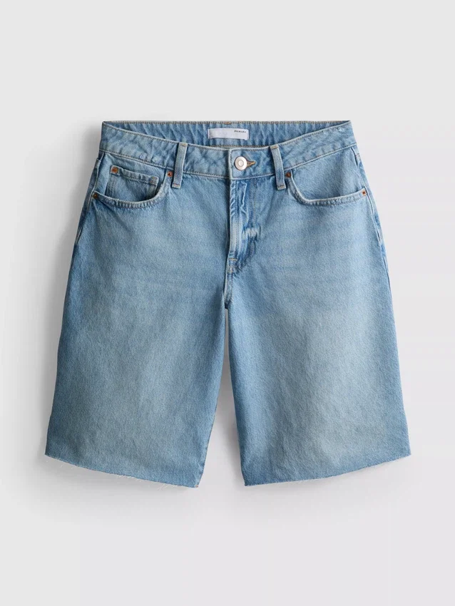 Bermudashorts i denim med råkant