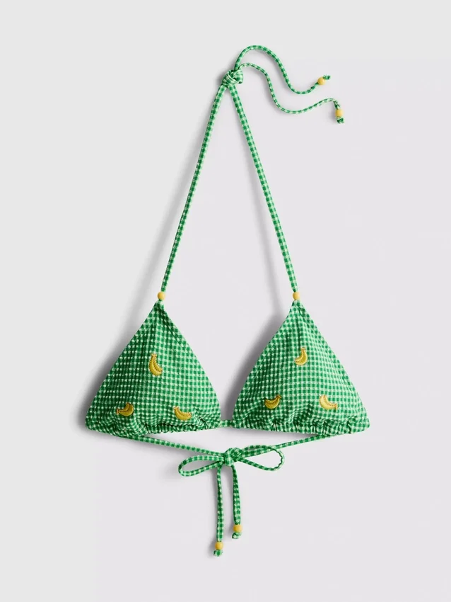 Bikinitopp i gingham med bananbroderi