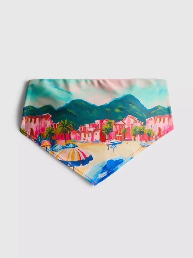 Bikinitopp med bandana och landskapsmönster