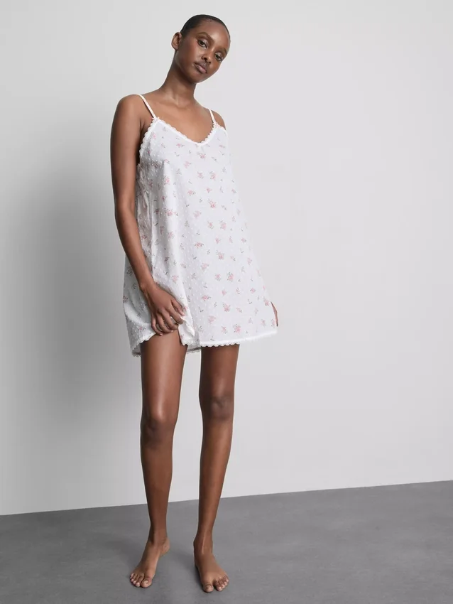 Blommig bomulls-dobby-chemise