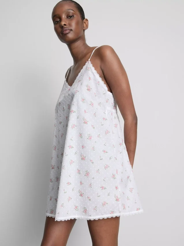 Blommig bomulls-dobby-chemise