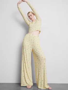 Blommiga pyjamasbyxor med ribbad midja