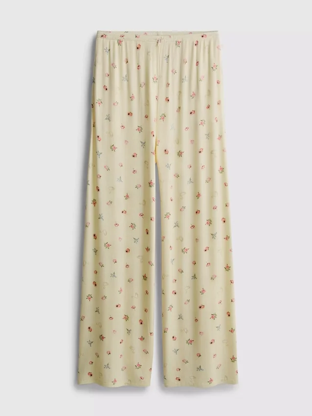 Blommiga pyjamasbyxor med ribbad midja