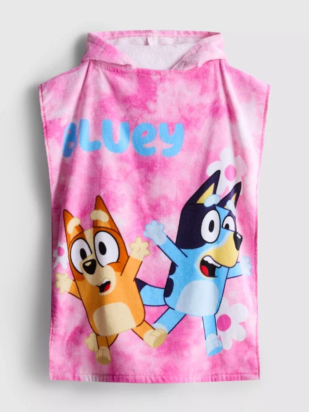 Bluey-poncho i frotté med huva