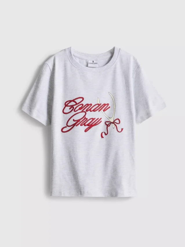 Bomullsrik T-shirt i färgen Conan Grey