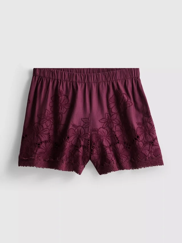 Broderade shorts i bomull med hög midja
