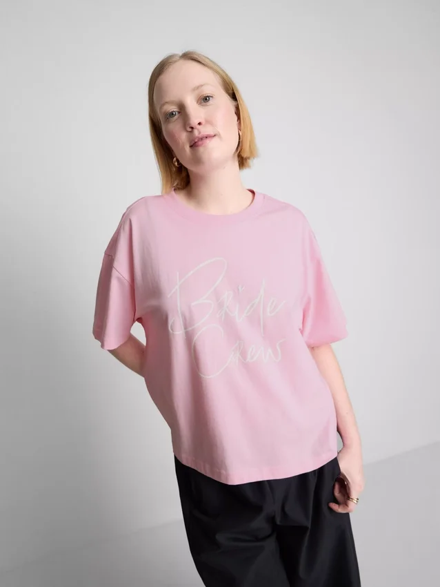 Brud-T-shirt i bomull med rund hals