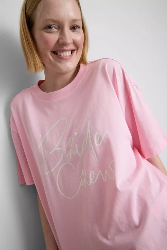 Brud-T-shirt i bomull med rund hals