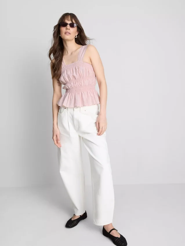 Cami-top med rynkad peplum-kant