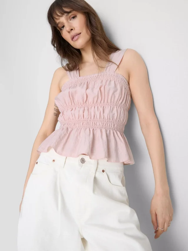 Cami-top med rynkad peplum-kant
