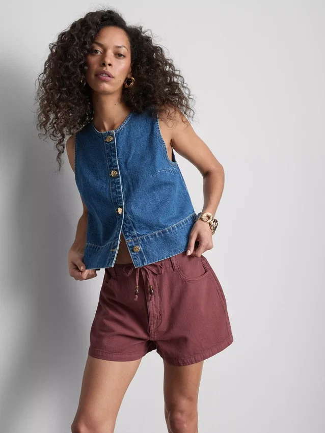 Casualshorts i bomull med dragsko och pärlor