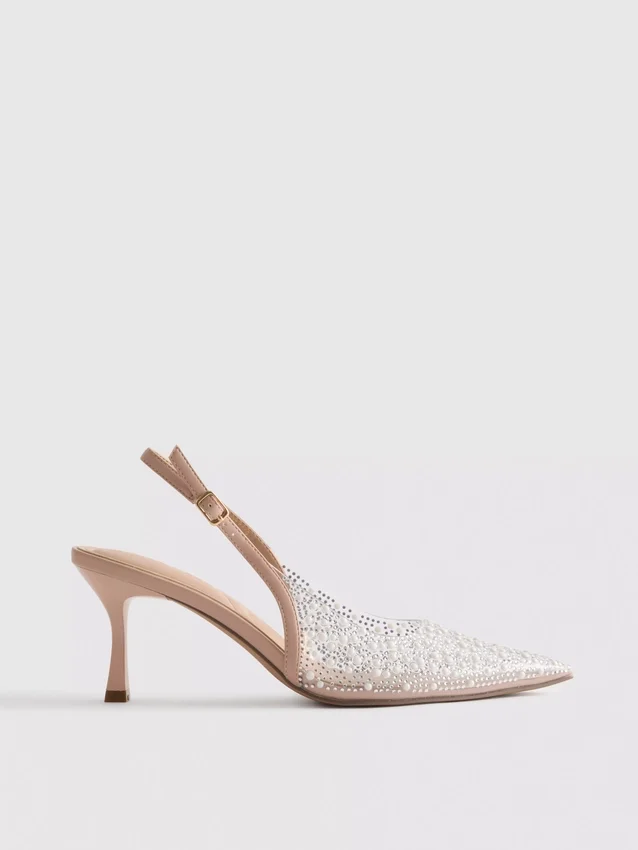 Diamanta slingback-klackskor med imiterade pärlor