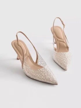 Diamanta slingback-klackskor med imiterade pärlor