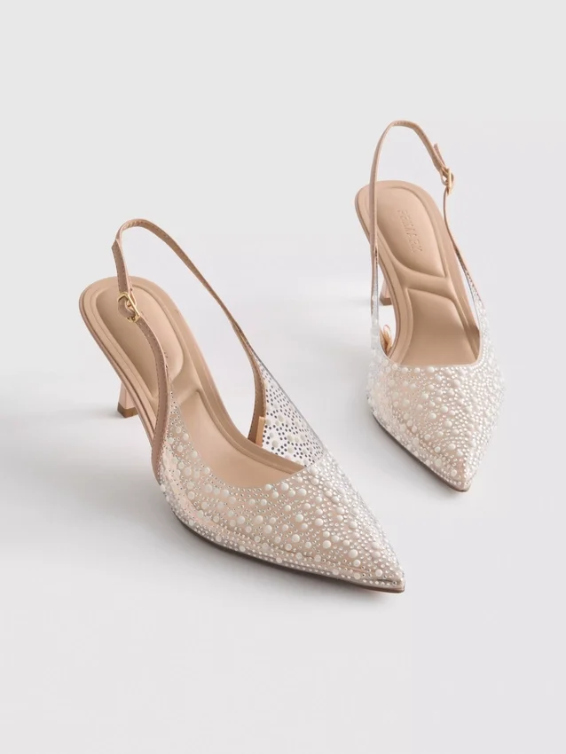 Diamanta slingback-klackskor med imiterade pärlor