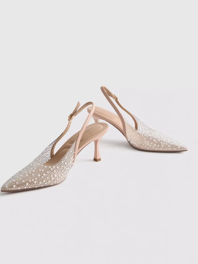 Diamanta slingback-klackskor med imiterade pärlor