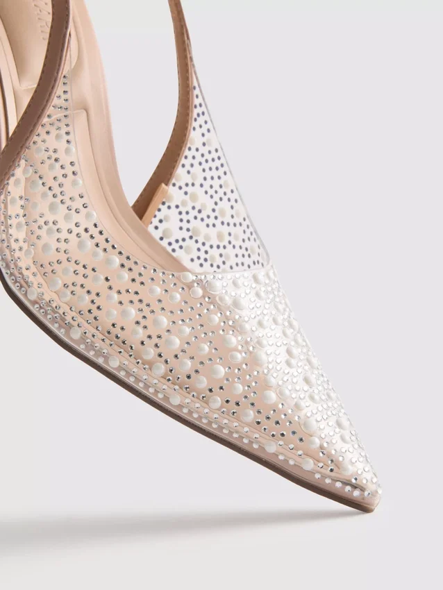Diamanta slingback-klackskor med imiterade pärlor