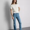 Flared-jeans i bomullsdenim med medelhög midja