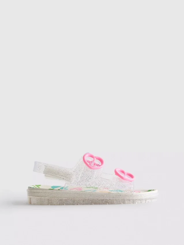 Glitter-jelly-sandaler med dubbla spännen och hälrem