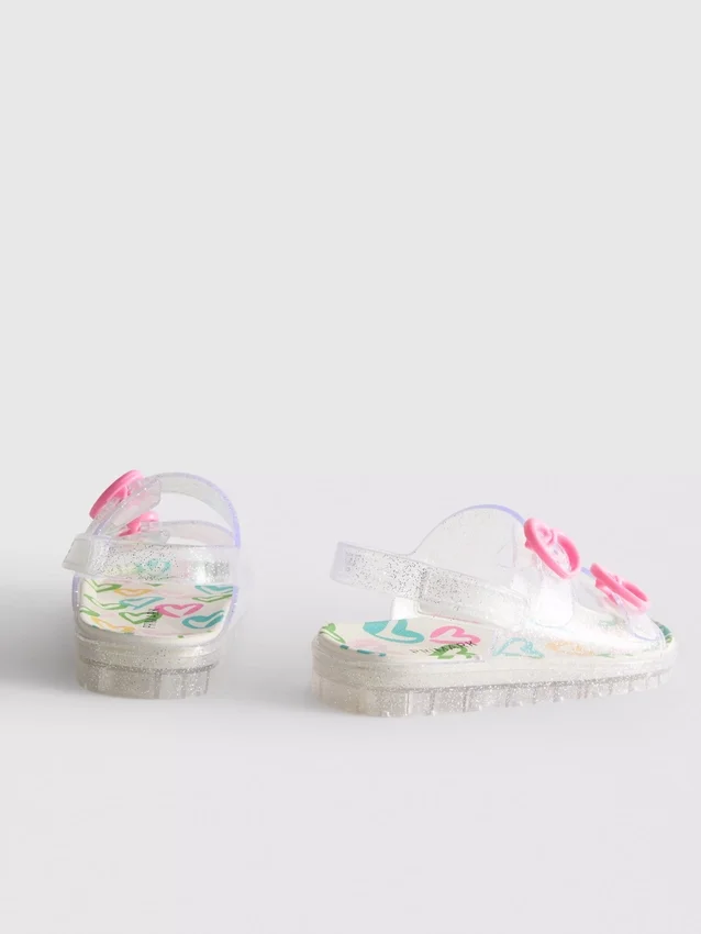 Glitter-jelly-sandaler med dubbla spännen och hälrem