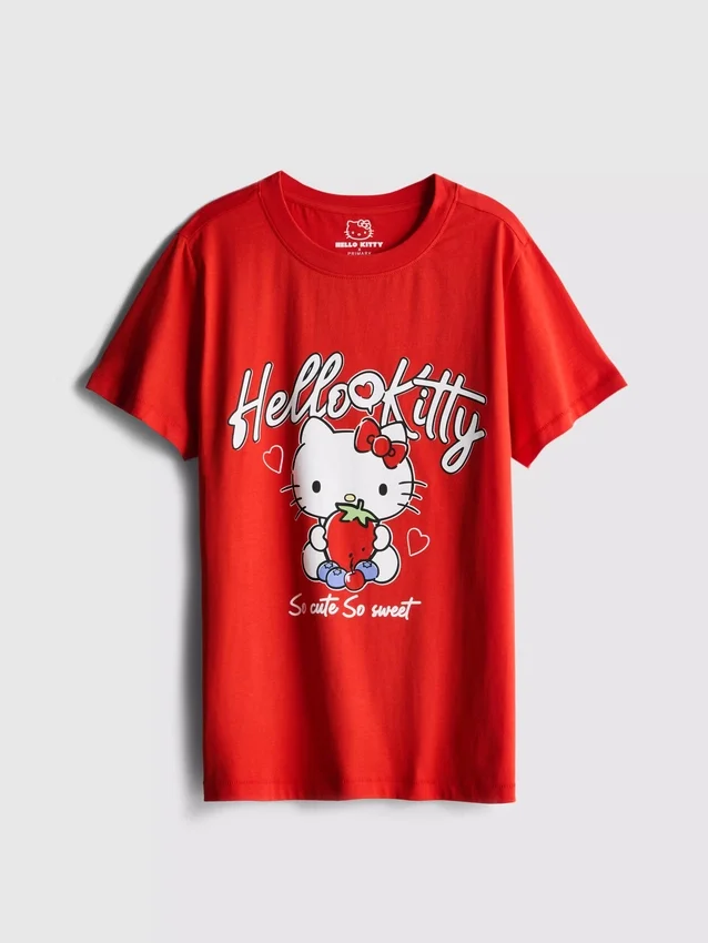 Hello Kitty-T-shirt i bomull med avslappnad passform och jordgubbsmotiv