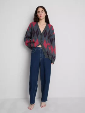 Högmidjade, avsmalnande jeans i bomullsdenim