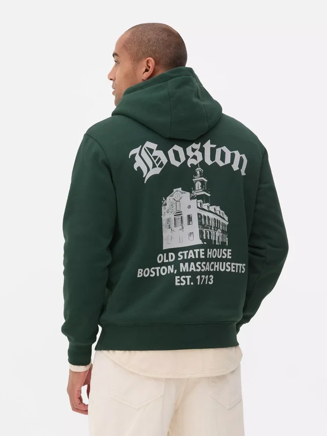 Huvtröja med Boston-motiv
