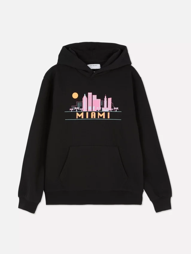 Huvtröja med Miami-silhuett
