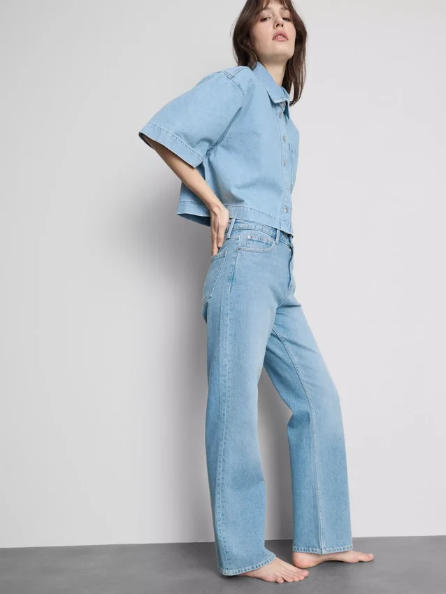 Jeans i bomullsdenim med raka ben