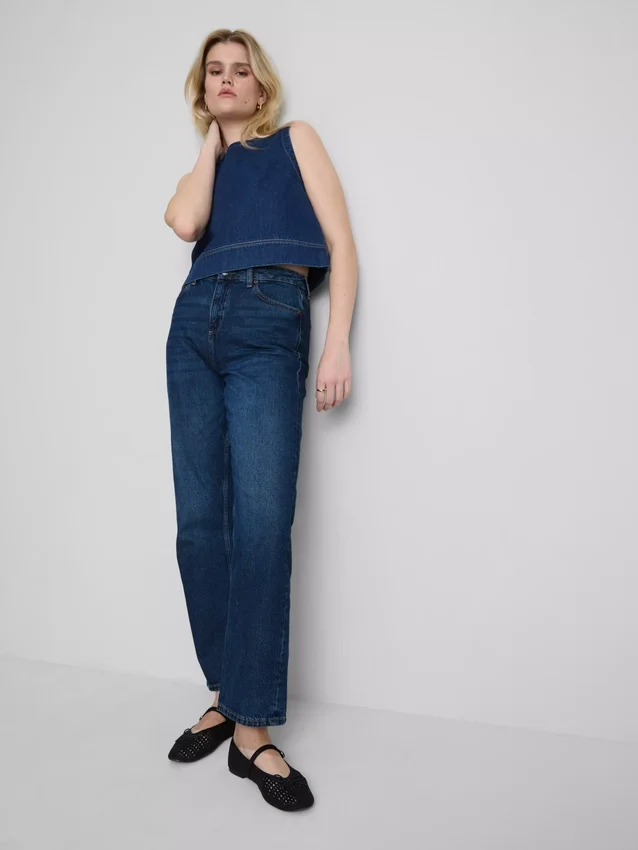 Jeans med hög midja och raka ben