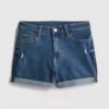Jeansshorts med medelhög midja och uppvikt kant