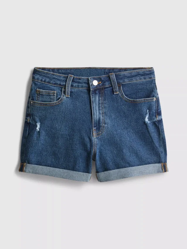 Jeansshorts med medelhög midja och uppvikt kant