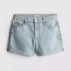 Jeansshorts med medelhög midja och uppvikt kant
