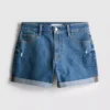 Jeansshorts med medelhög midja och uppvikt kant