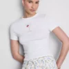 Kort baby-T-shirt med pärlbroderi i bomullsrik kvalitet