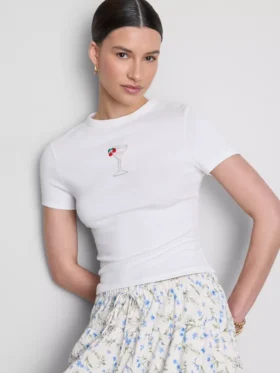 Kort baby-T-shirt med pärlbroderi i bomullsrik kvalitet