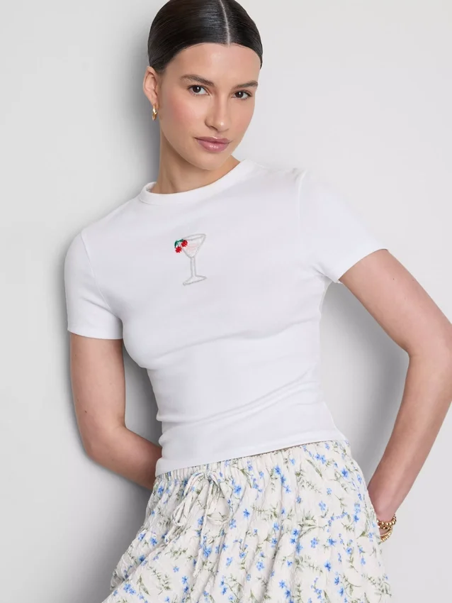 Kort baby-T-shirt med pärlbroderi i bomullsrik kvalitet