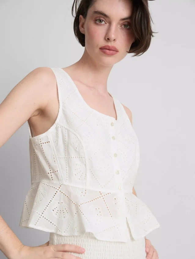 Kort cropped-top i bomull med utskärningar