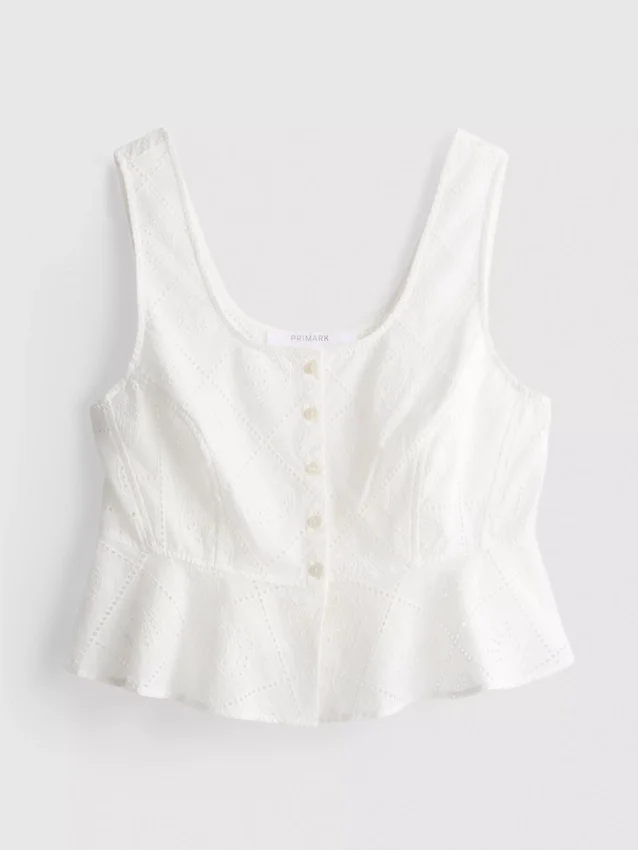 Kort cropped-top i bomull med utskärningar