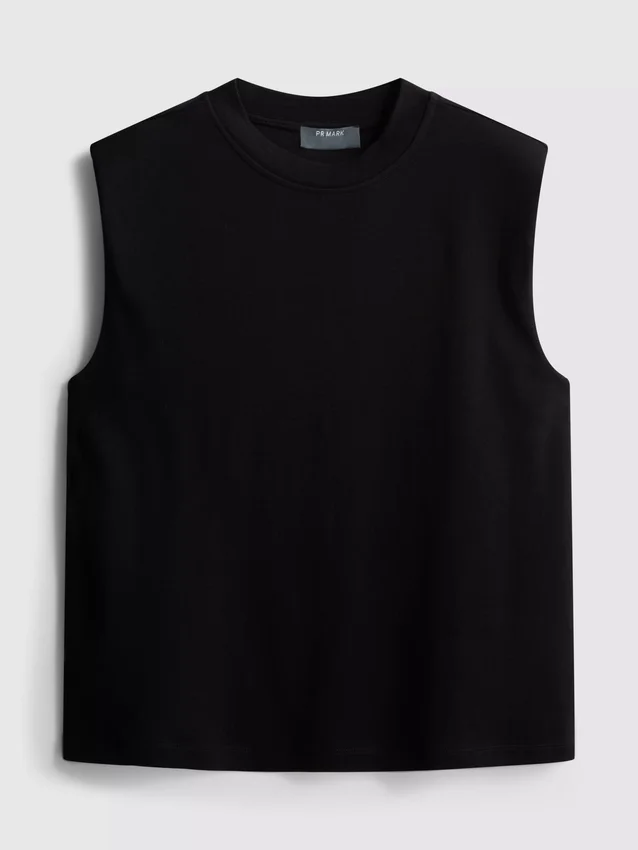 Kort, ärmlös T-shirt med axelvaddar